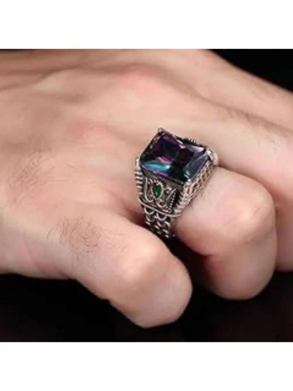 New! Men vintage signet Multicolor Gemstone Statement Ring